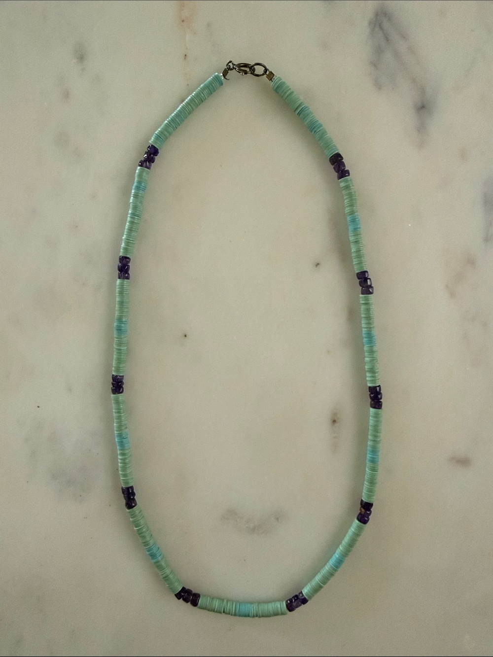 Handmade Blue & Amethyst Beaded Necklace